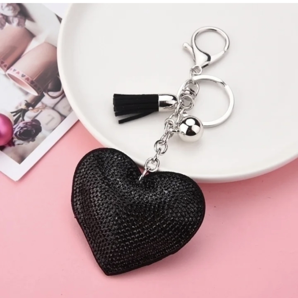 Sparkly Black Heart Keychain with Tassel